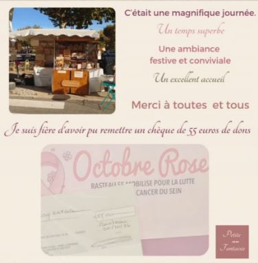 Publication sur Octobre Rose lors de la journée du 20 octobre 2024. Remise d'un chèque de dons.