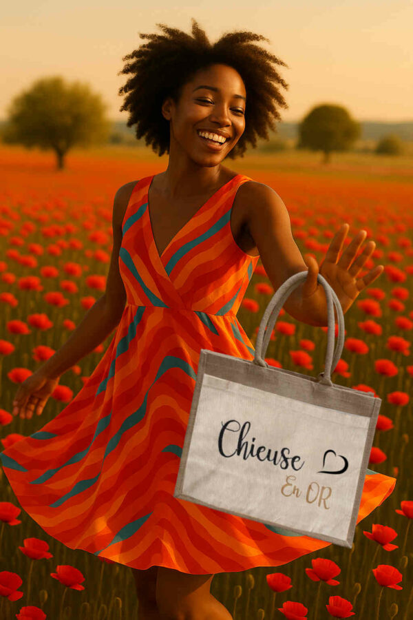 Jeune femme souriante jouant avec son sac